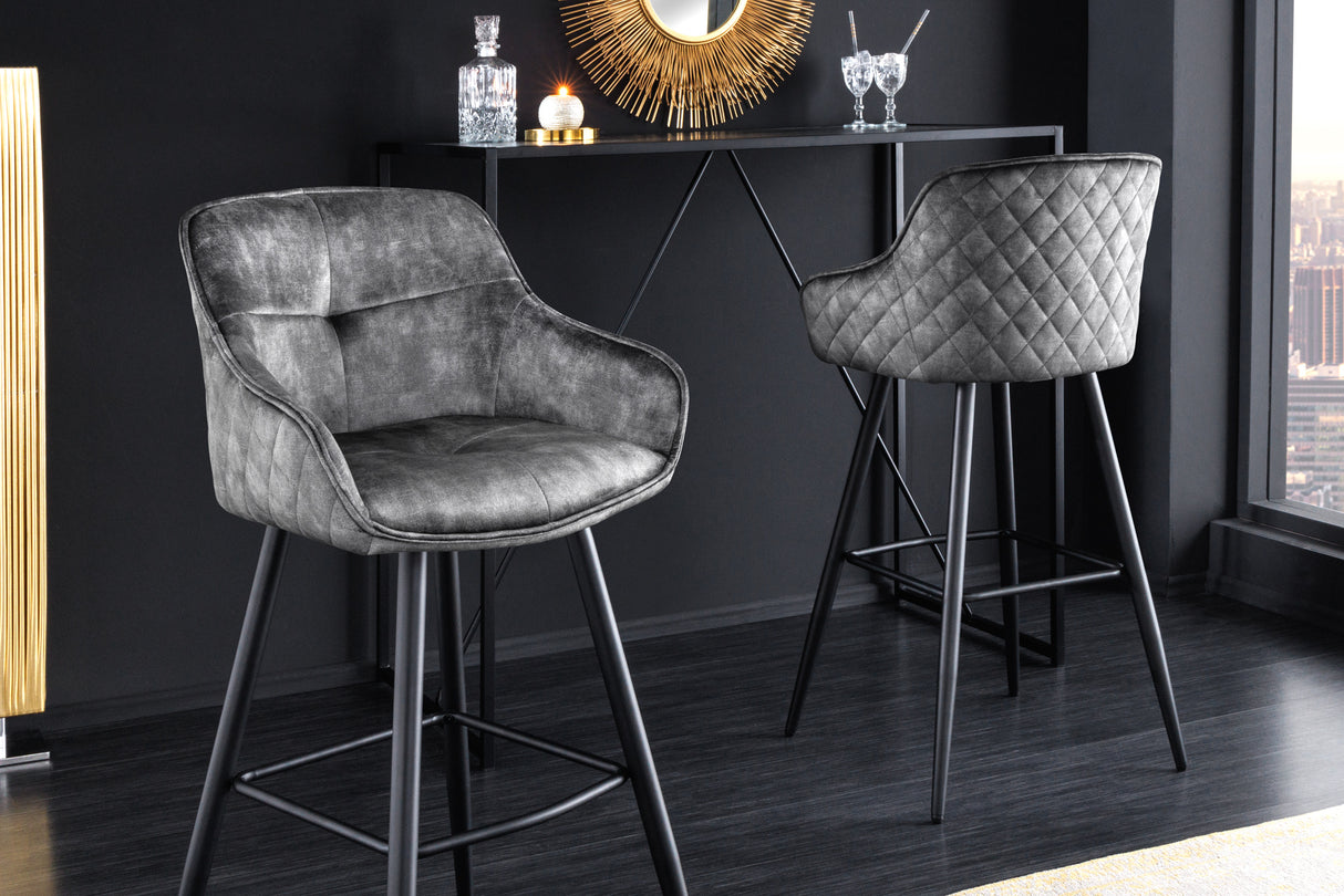 Bar chair EUPHORIA 74cm velvet grey