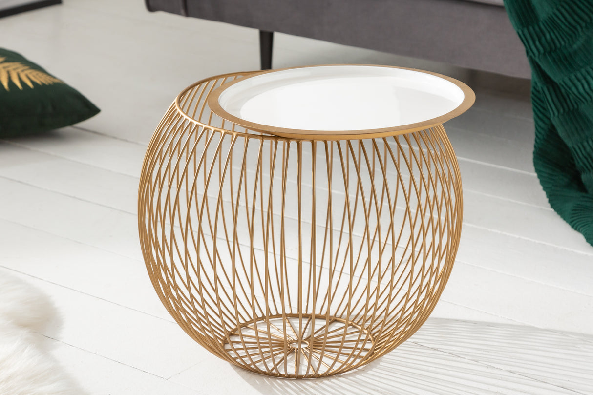 Coffee table STORAGE 40cm gold w/ removable plate white
