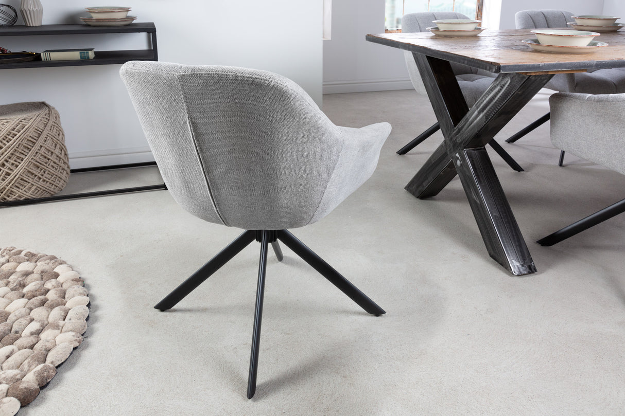 Swivel chair PAPILLON 180° rotatable w/ armrests textured fabric light grey