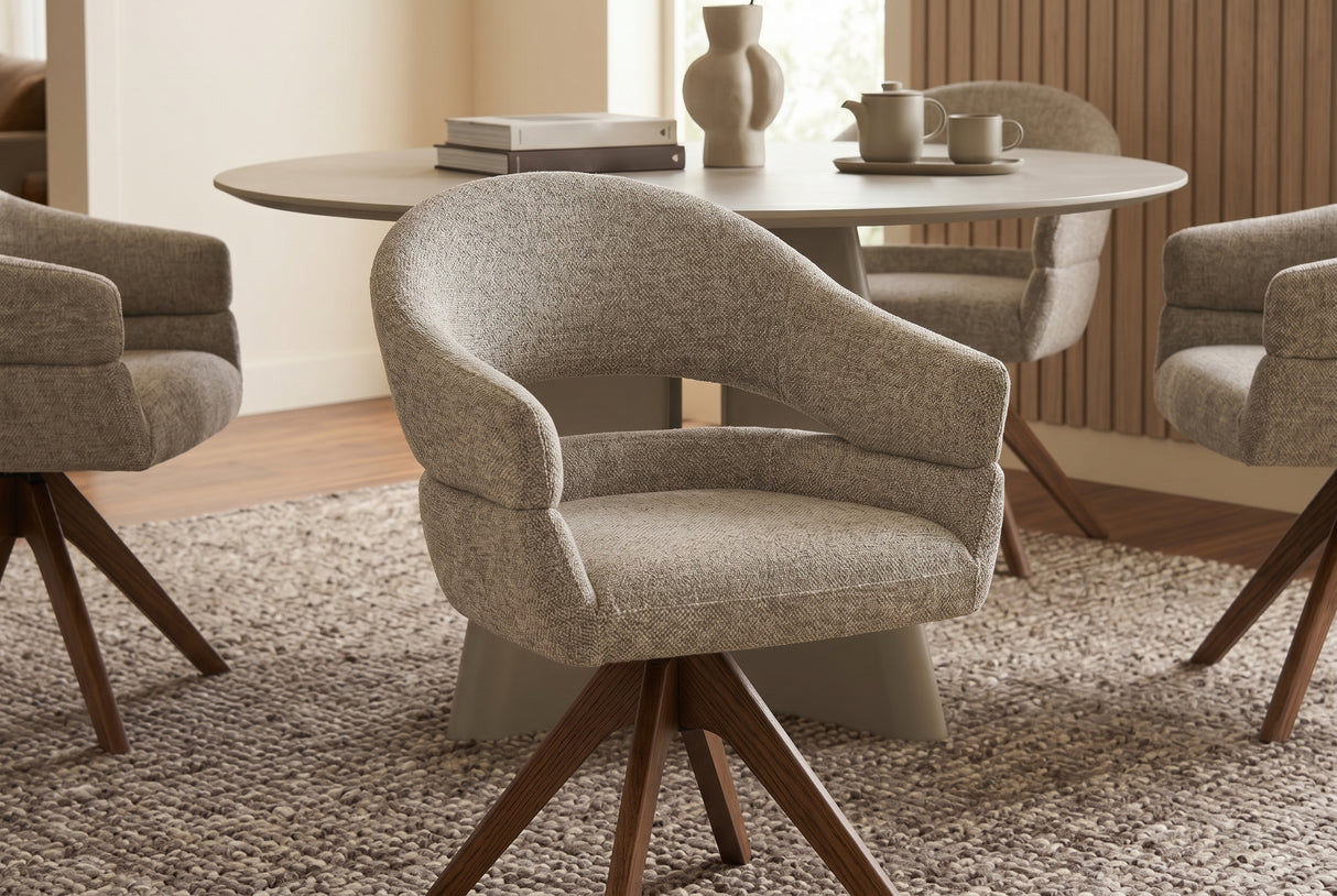 Swivel chair ORGANIKO 180° auto-return w/ armrests textured fabric taupe beige brown