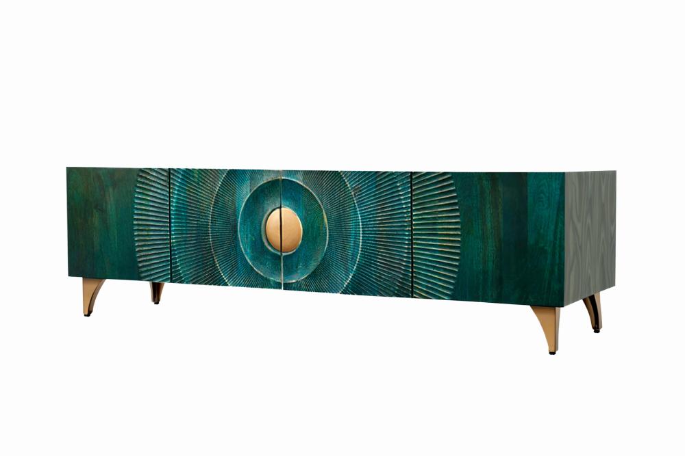 TV-Board GOLDEN SUNSET 180cm 3D Mangoholz türkis