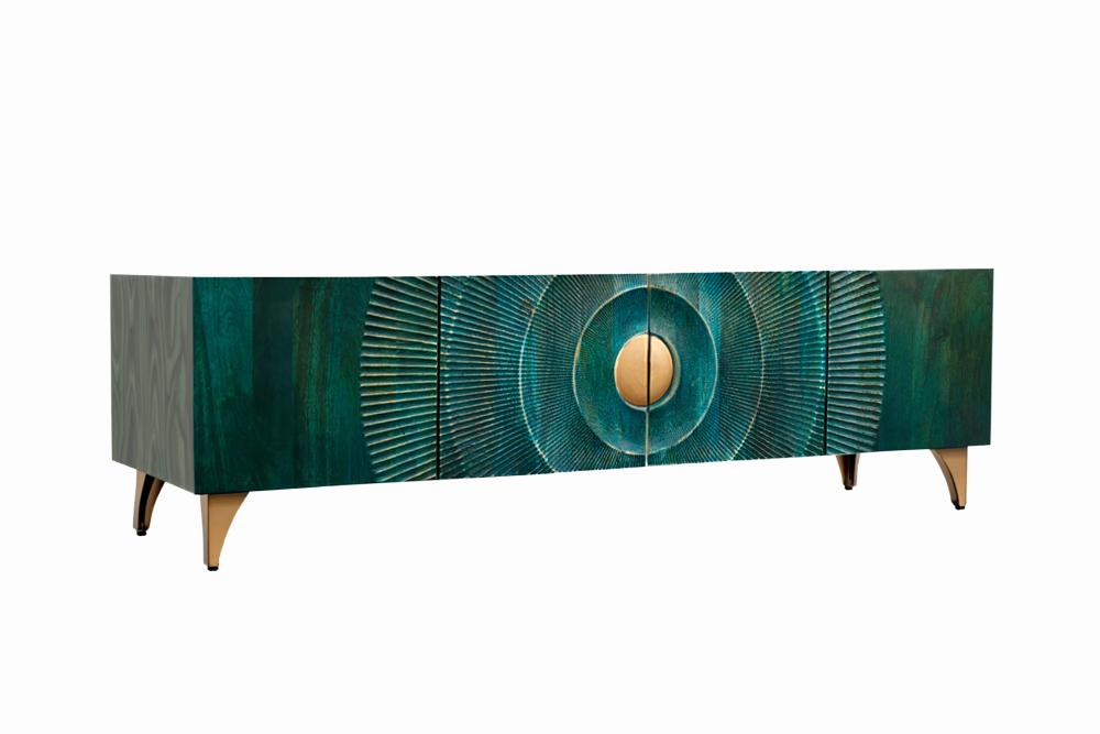 TV-Board GOLDEN SUNSET 180cm 3D mango wood turquoise