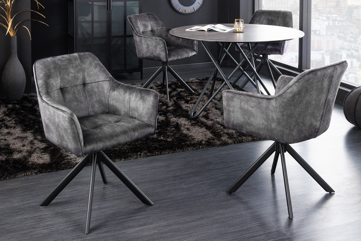 Swivel chair LOFT 180° with armrests velvet dark grey
