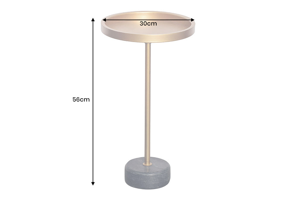 Beistelltisch TRAYFUL 60cm grauer Marmorsockel goldener Rahmen und Platte