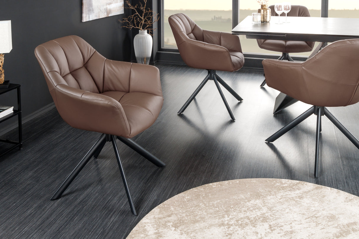 Drehsessel PAPILLON drehbar 180° m. Armlehnen Leder braun