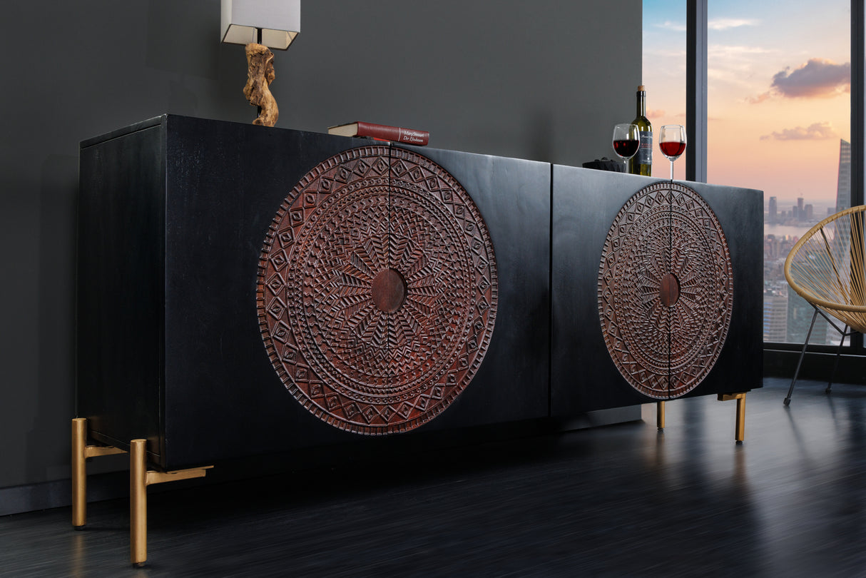 Sideboard MANDALA 160cm Mangoholz braun schwarz