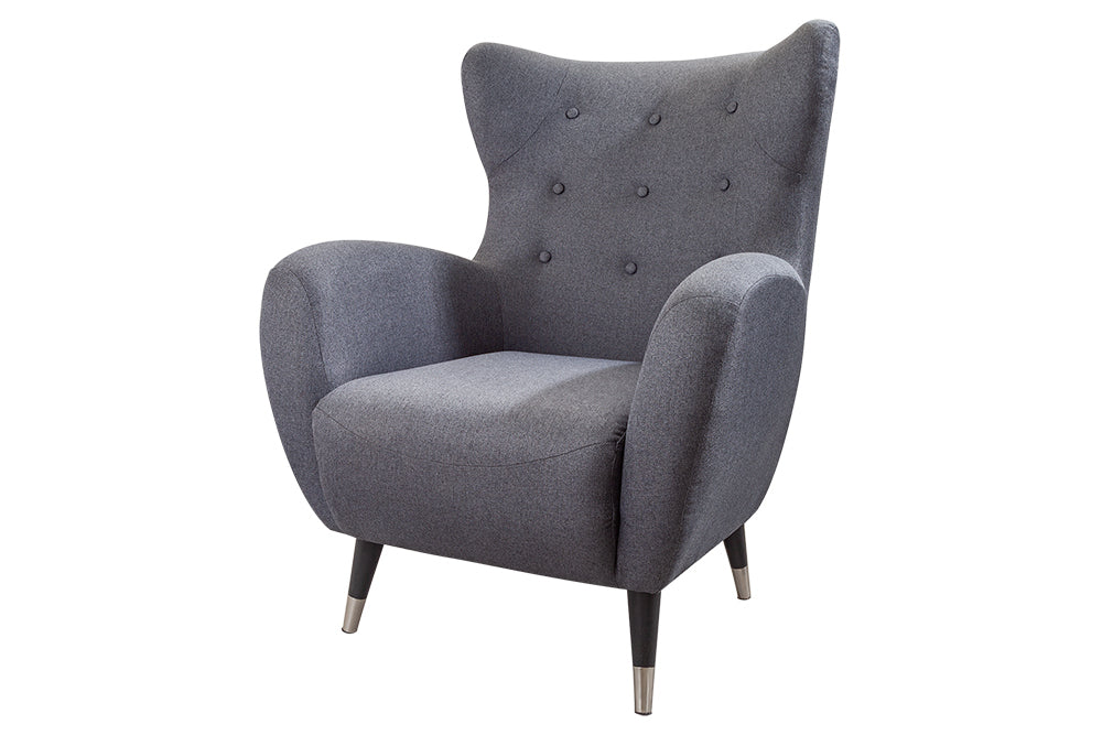 Wing chair DON anthracite w/ silver caps flat woven fabric