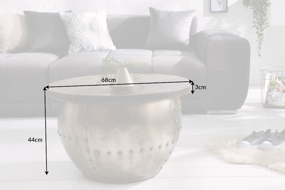 Coffee table DRUMP STORAGE 68cm massive mango wood grey