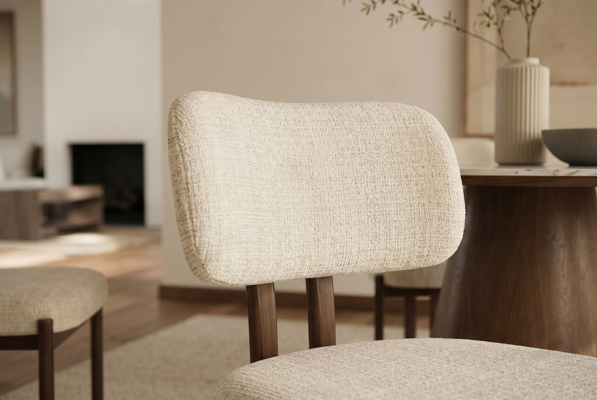 Chair BELLANO chenille creamy beige walnut brown