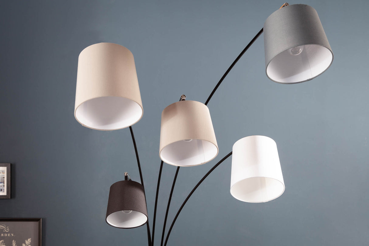 Floor lamp LEVELS 5 linen shades black grey white w/ marble base