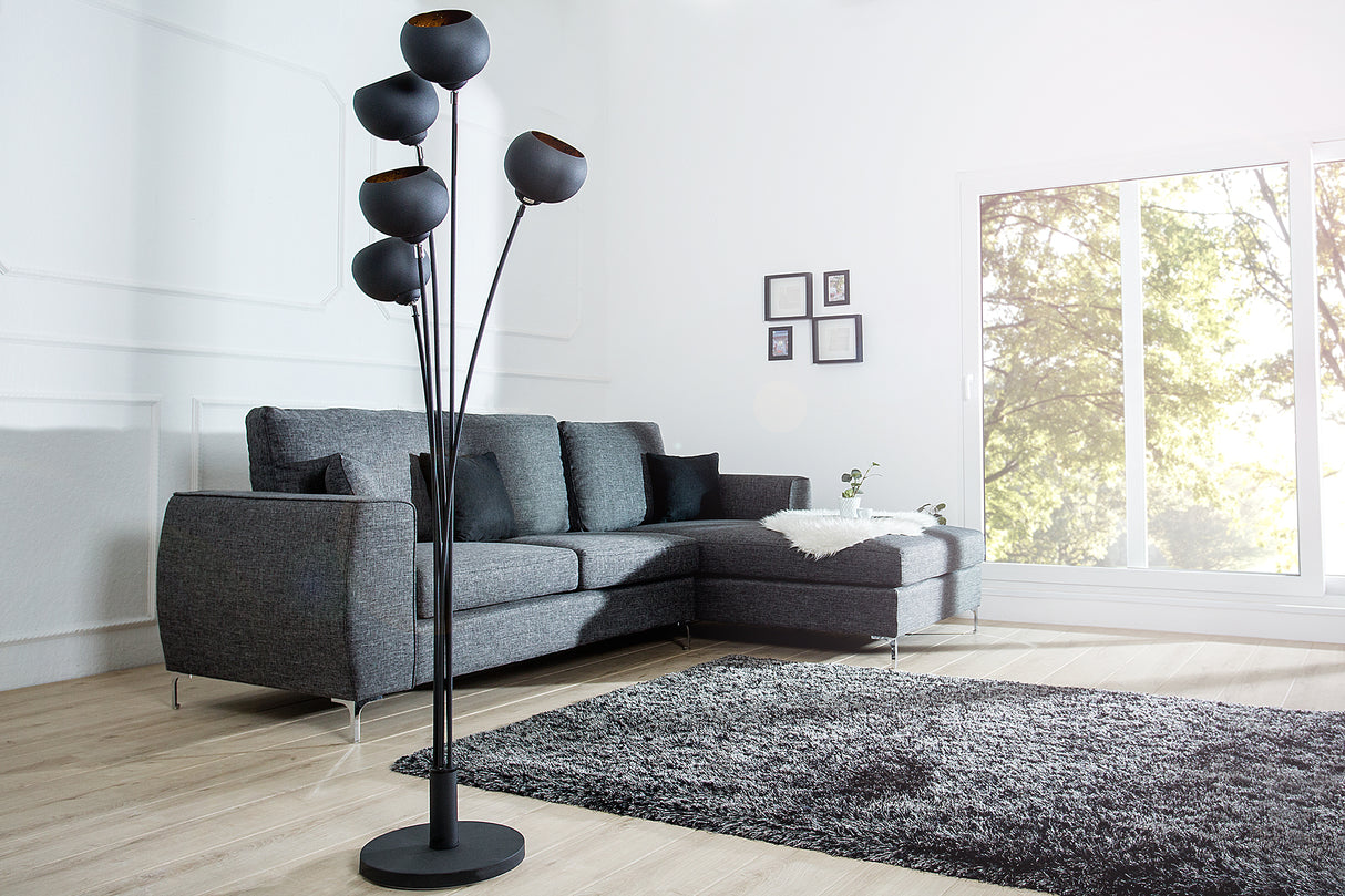Stehleuchte MAGMA 170cm 5 Schirme schwarz gold