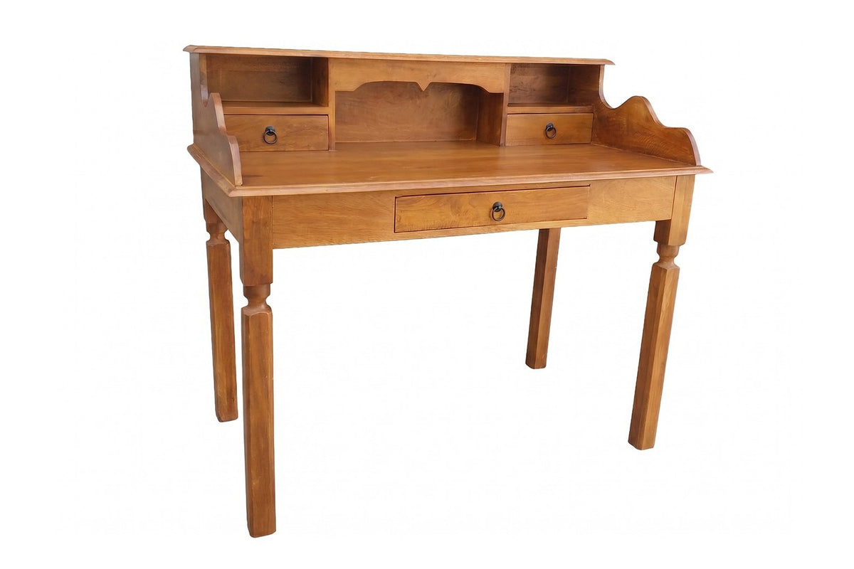 Davenport office desk HEMINGWAY 115cm w/ drawers open storage compartments mango wood honey finish