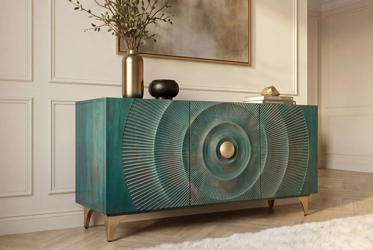 Sideboard GOLDEN SUNSET 140cm 3D mango wood turquoise