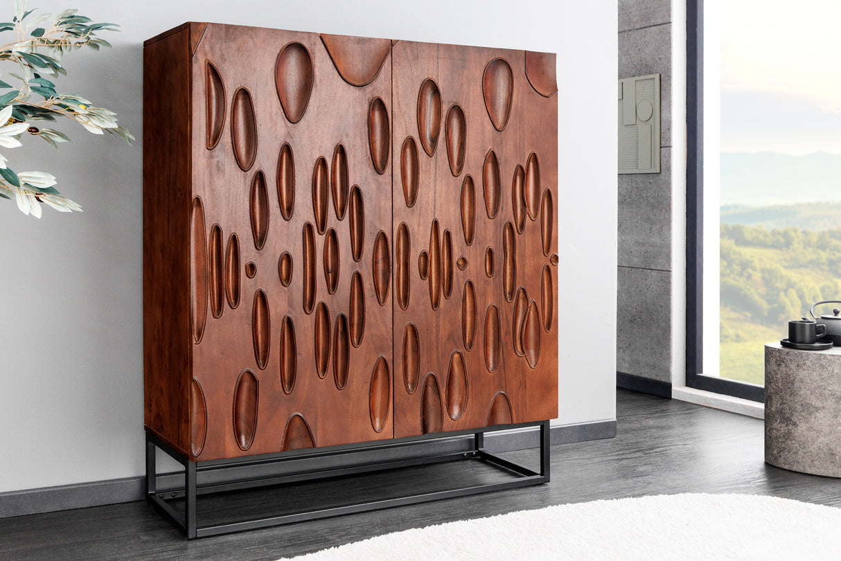 Highboard DUNE 120cm 3D acacia wood dark walnut brown