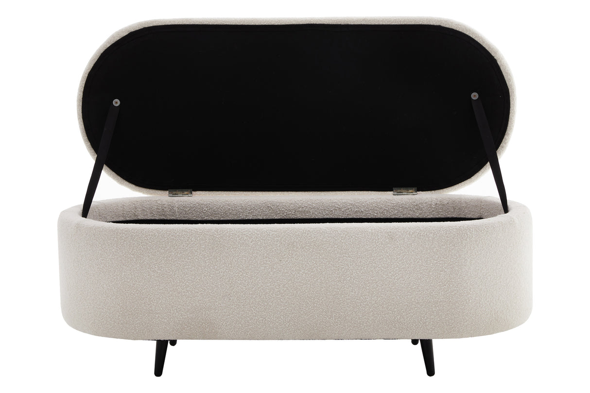 Bench chest VOQUE 110cm bouclé white upholstered w/ storage space bench seat