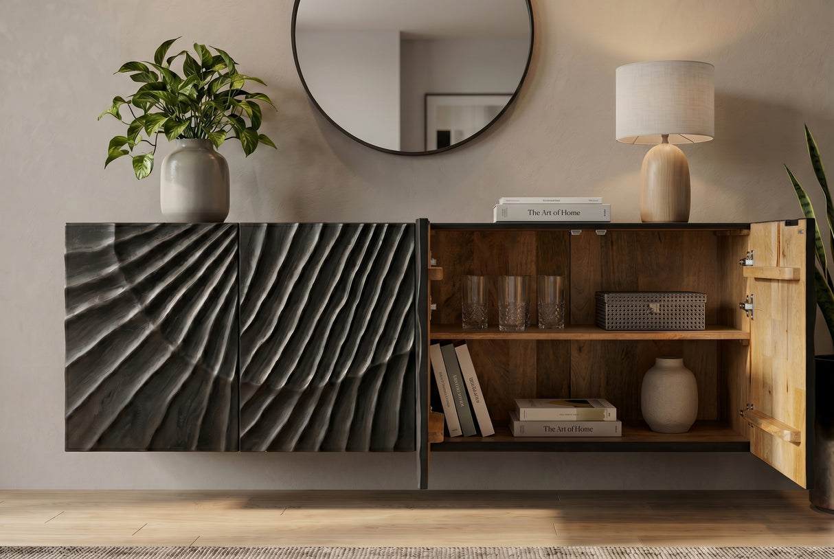 Sideboard SCORPION 180cm 3D hängend schwarz Mangoholz