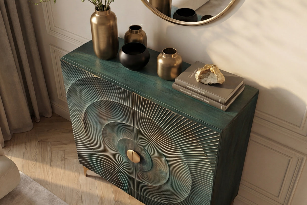 Highboard GOLDEN SUNSET 120cm 3D mango wood turquoise