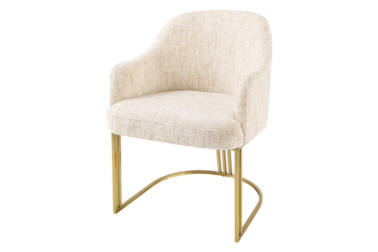 Chair EXTRAVAGANCIA beige chenille fabric w/ armrests and champagne golden frame