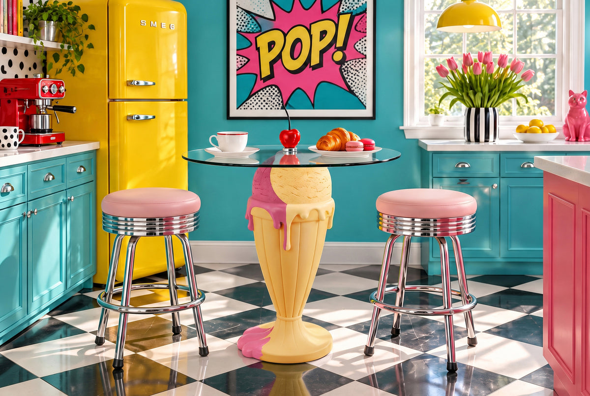Bistrotisch SUNDAE 75cm pastellgelb mit magnetischer abnehmbarer Kirsche SWEET SOCIETY hauseigenes Design