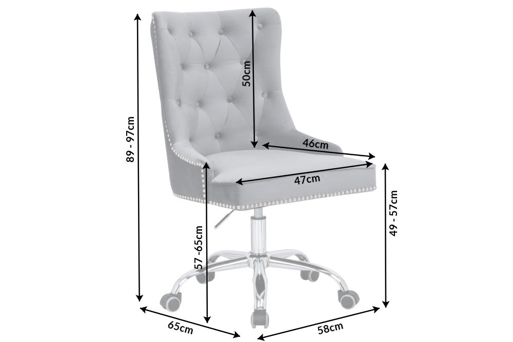 Bürostuhl VICTORIAN 49-57cm Samt silbergrau im Barockstil