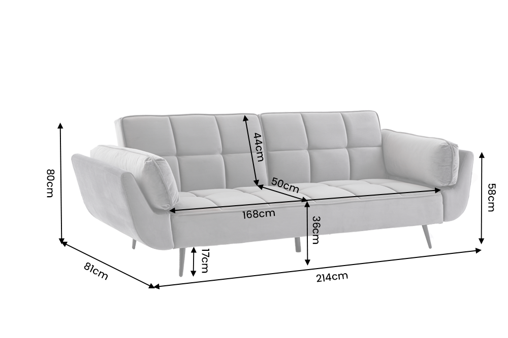 Schlafsofa BOUTIQUE 215cm mit Armlehnen Samt grau