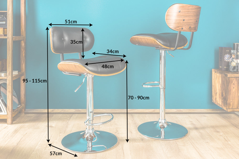 Bar stool CLASSICO 95-115cm artificial leather and walnut veneer rotatable