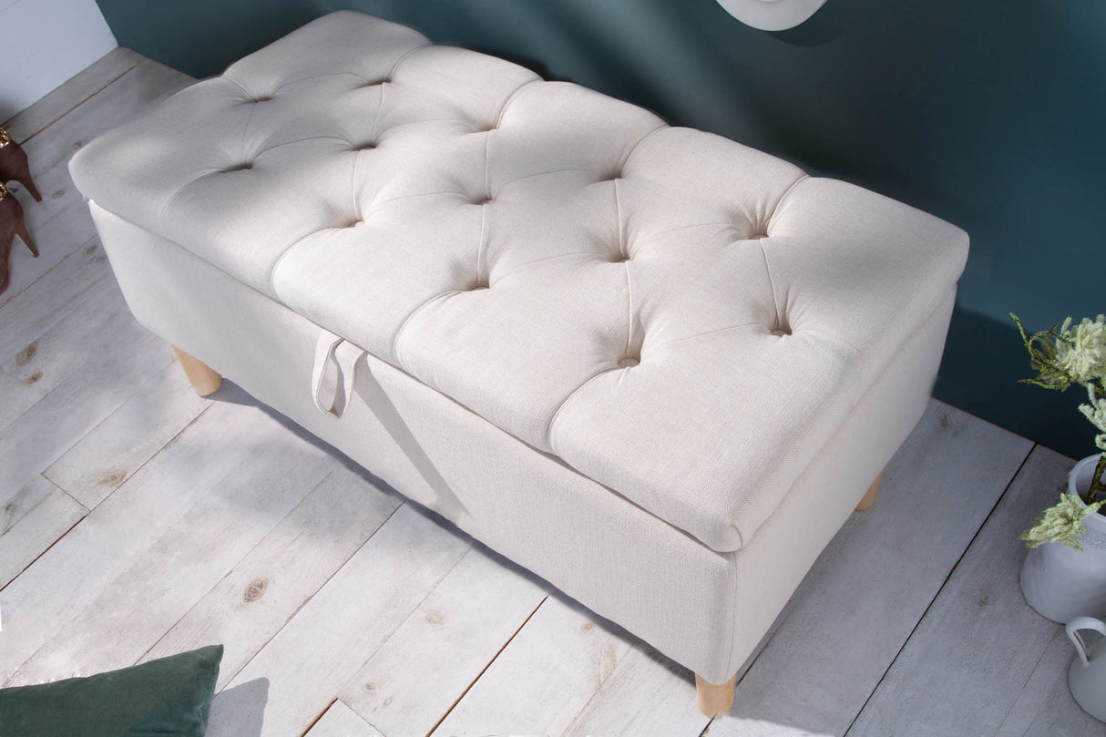 Sitzbank Spind CASTLE 100cm Strukturstoff beige im Landhausstil