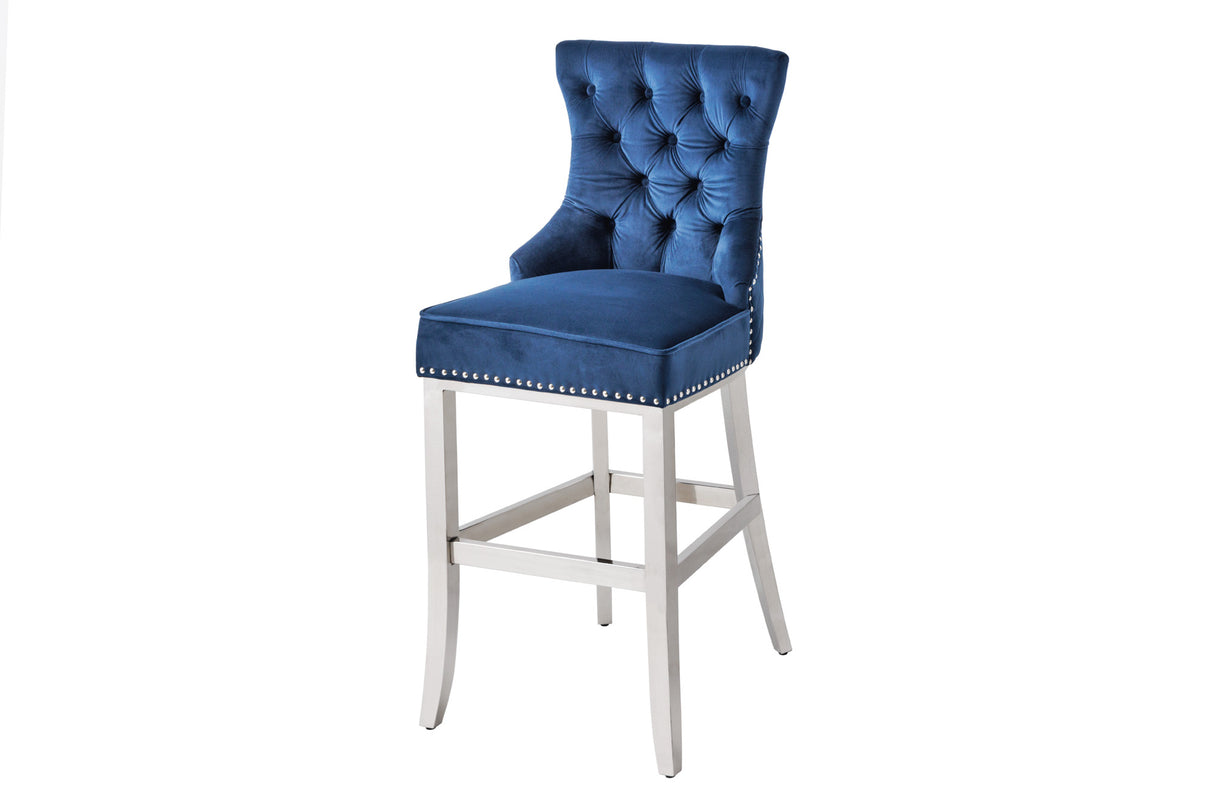 Bar chair CASTLE DELUXE 74cm w/ lion´s head velvet grey in baroque style