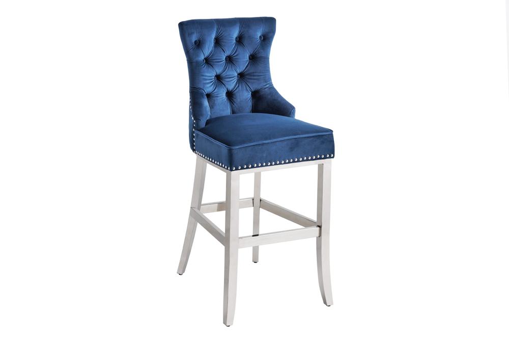Bar chair CASTLE DELUXE 74cm w/ lion´s head velvet grey in baroque style
