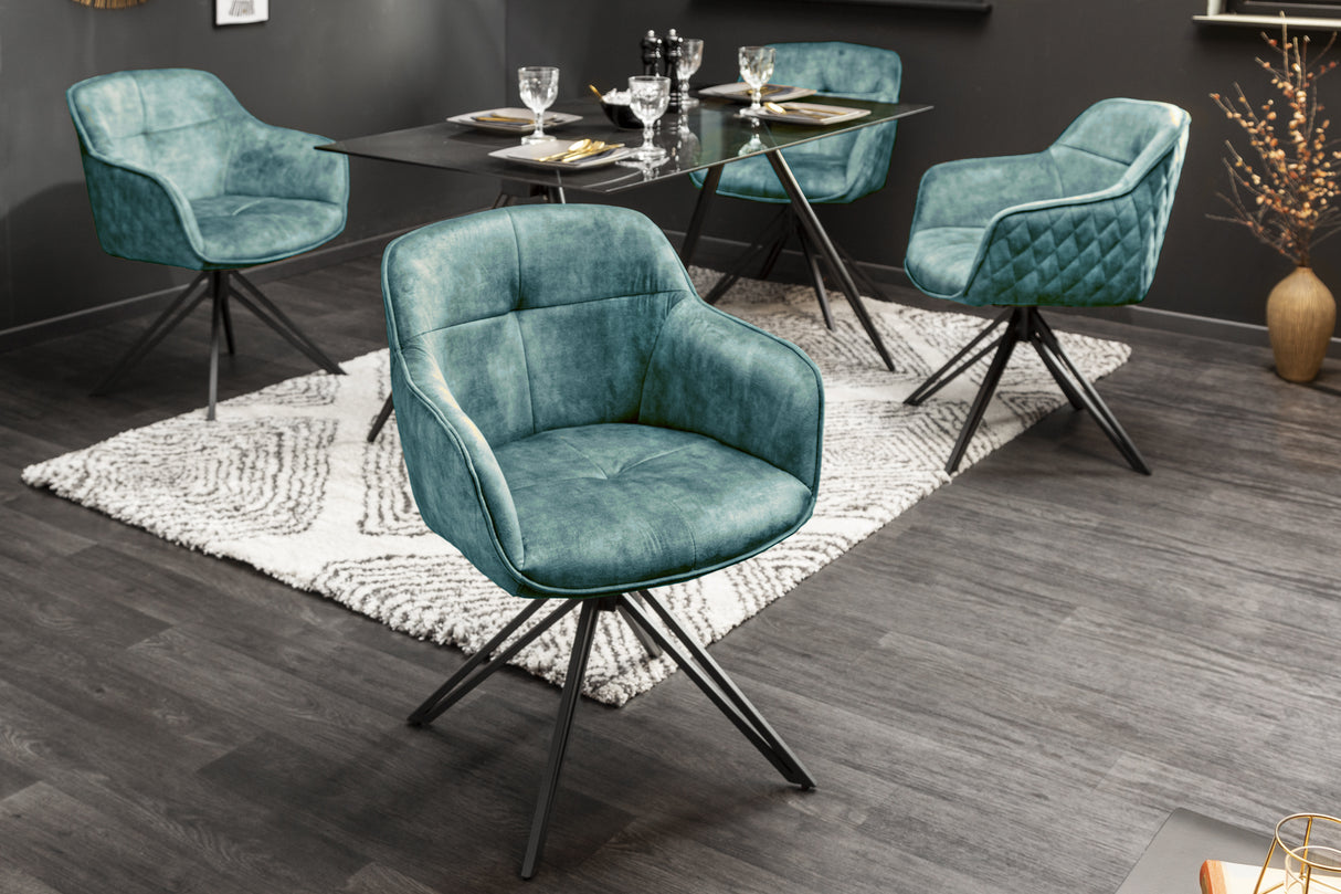 Swivel chair EUPHORIA rotatable 180° with armrests velvet teal