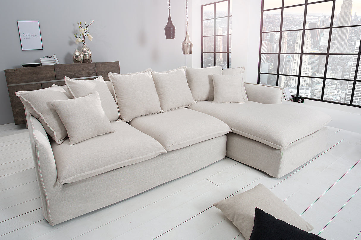 Ecksofa HEAVEN 255cm Federkern abnehmbarer Bezug Strukturstoff Leinen natur