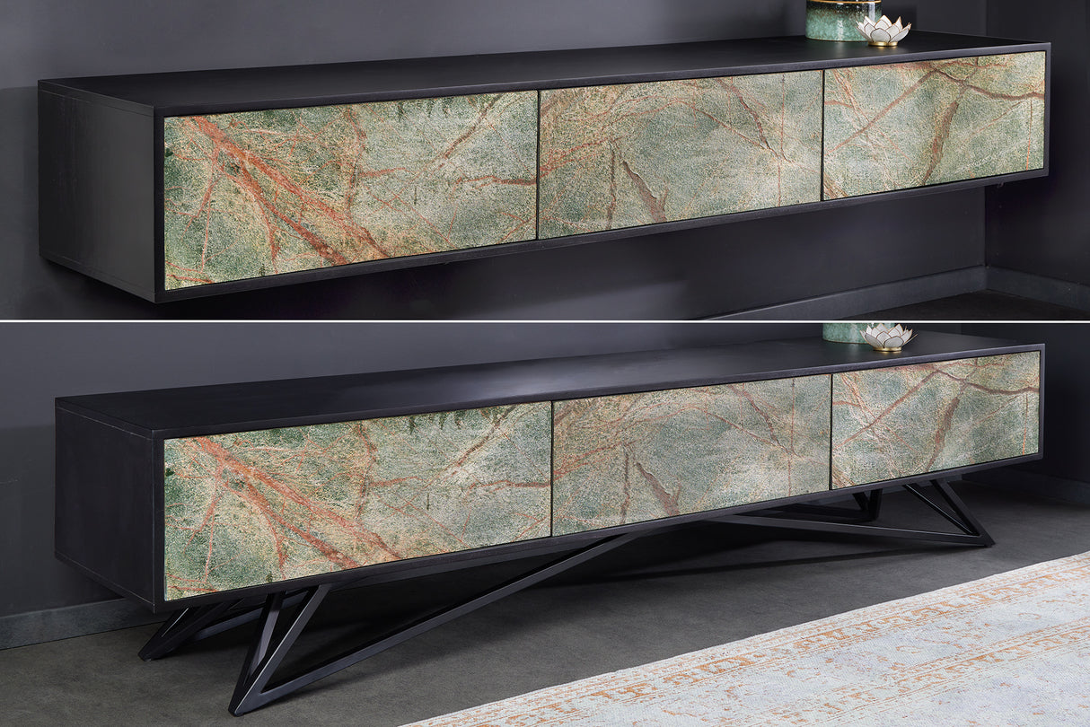 TV-Board MOUNTAIN SOUL 200cm Akazie Natursteinoptik schwarz