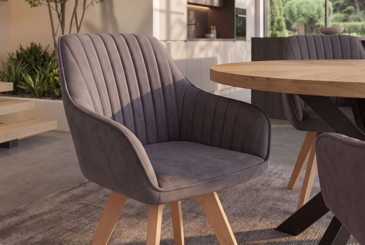 Swivel chair LIVORNO 180° auto-return w/ armrests microfibre vintage grey beech wood frame