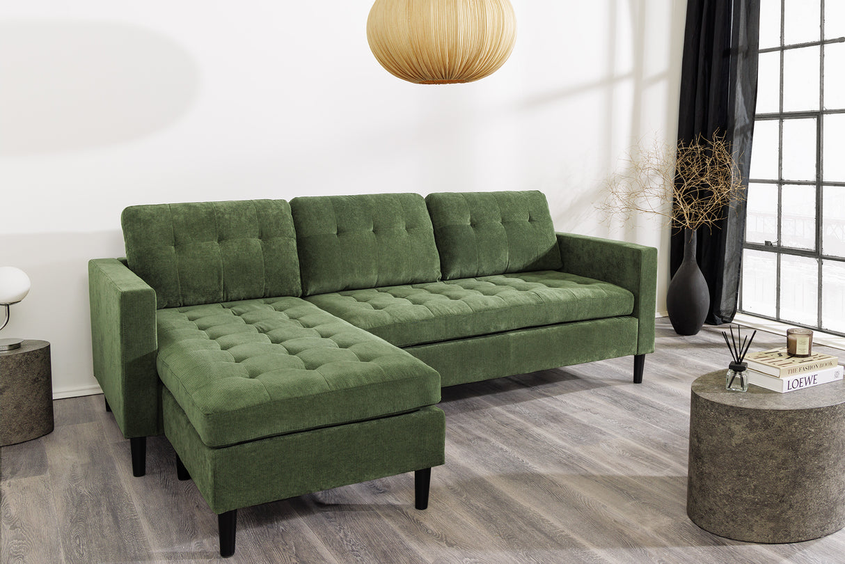 Corner sofa STOCKHOLM 220cm 3-seater cord green