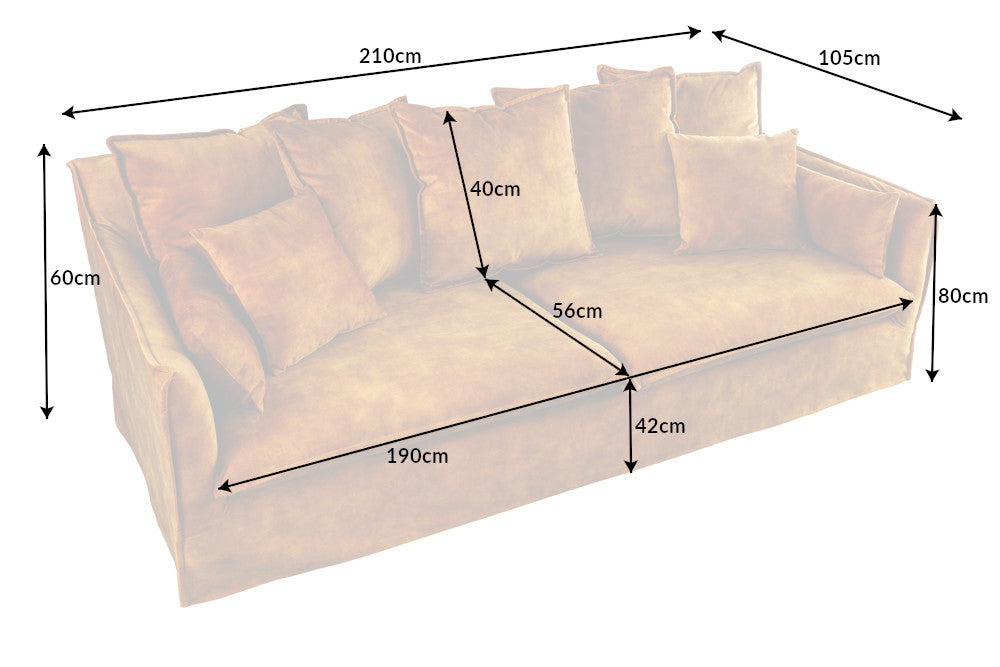Sofa HEAVEN 200 cm 3-Sitzer Federkern, abnehmbarer Bezug aus strukturiertem Samt, senfgelb