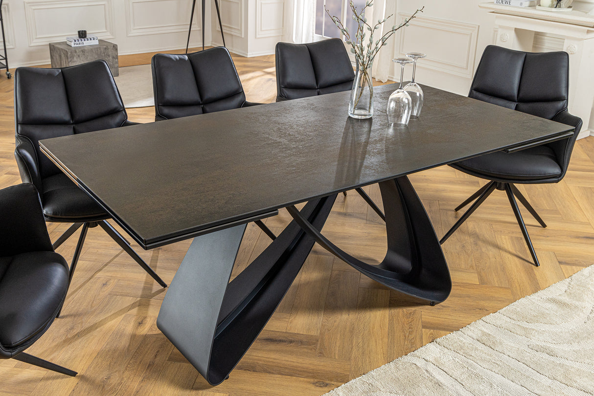 Esstisch INFINITY 180-220-260cm Marmoroptik Rost Schwarz Keramik Hartglas