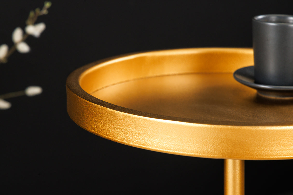 Beistelltisch TRAYFUL 60cm weißer Marmorsockel goldener Rahmen und Platte