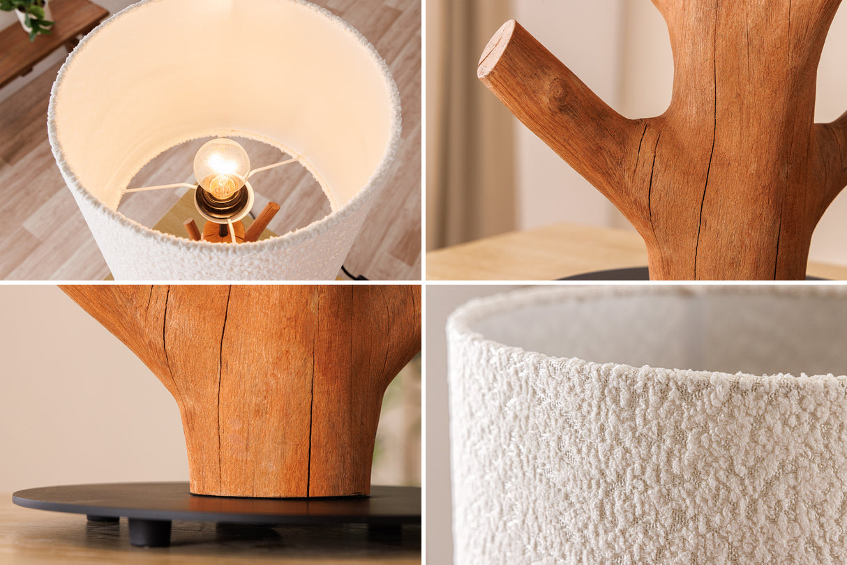 Table Lamp JEWELRY 60cm natural mangosteen wood lampshade bouclé white