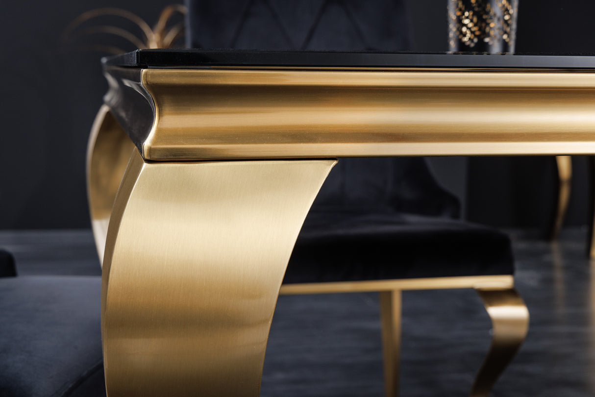 Esstisch MODERN BAROCK 180cm gehärtetes Opalglas schwarz gold