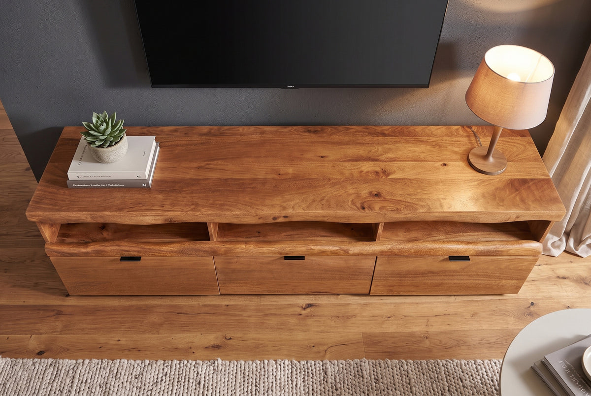 TV-Board GRAND MANGO 180cm mango wood brown w/ remote-controlled LED light