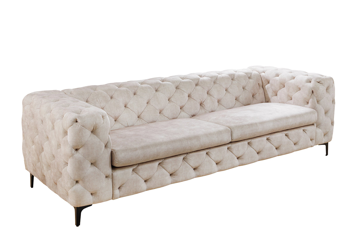 Sofa MODERN BAROCK II 240cm 3-seater velvet champagne in chesterfield style