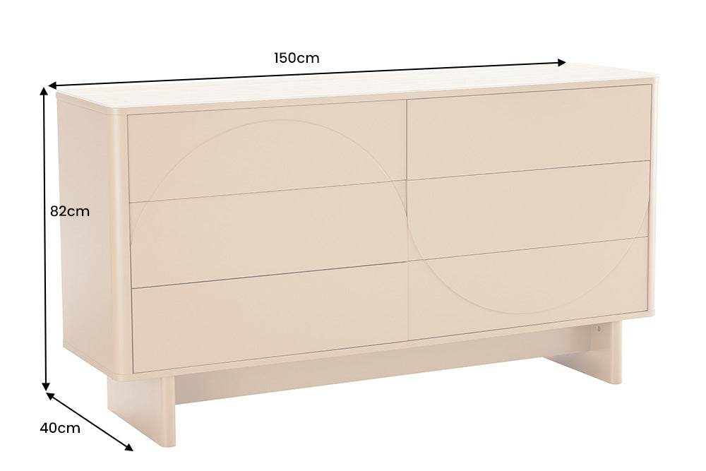 Sideboard SAVOY 150 cm 3D Natur mit Travertinmarmor-Keramikplatte
