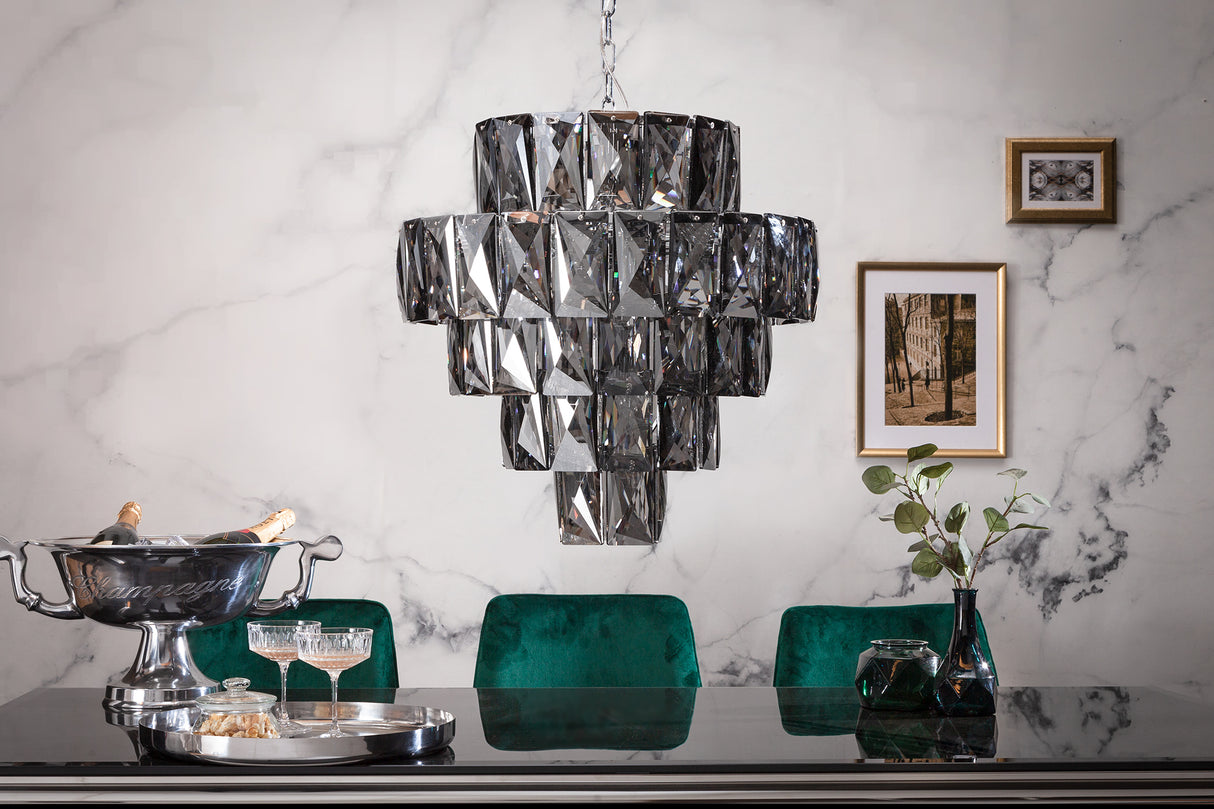 Chandelier KRISTALL 50cm 75 glass prisms noble grey