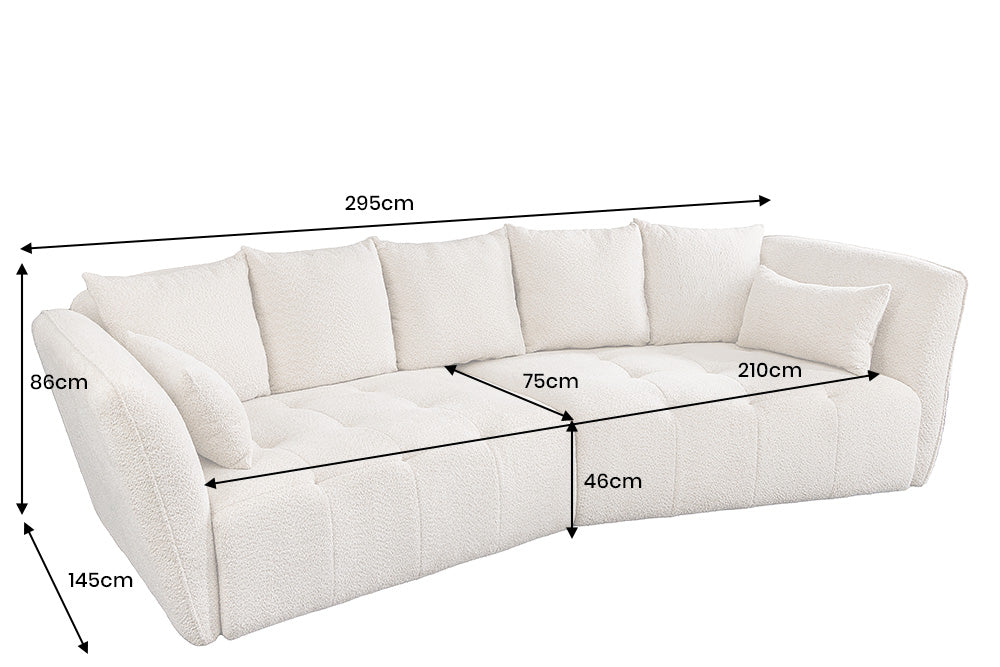 Sofa ROYAL 295cm XL spring core removable cover bouclé grey