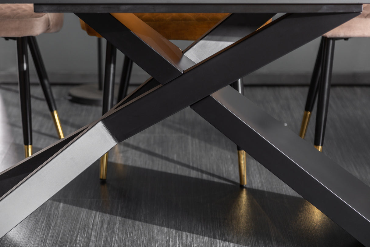 Dining table EUPHORIA 180-220-260cm ceramic marble look 10mm tempered glass