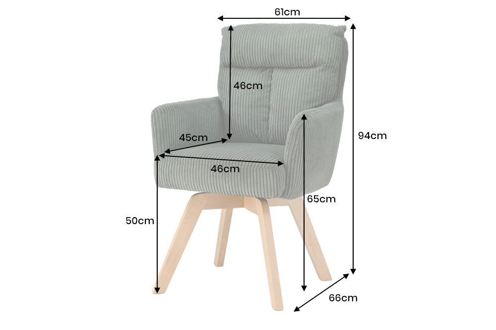 Drehsessel BIG GEORGE 360° drehbar Buchenholzgestell m/ Armlehnen Federkern Cord grün