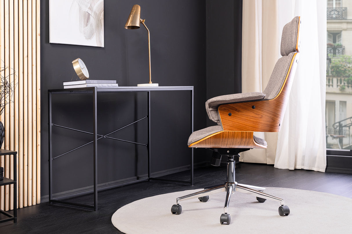 Bürostuhl MANHATTAN 44-54cm drehbar, strukturierter Stoff grau und Walnussholz