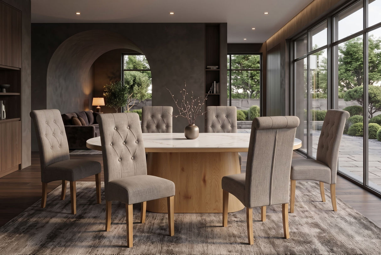 Chair CASA w/ neck roll textured fabric taupe