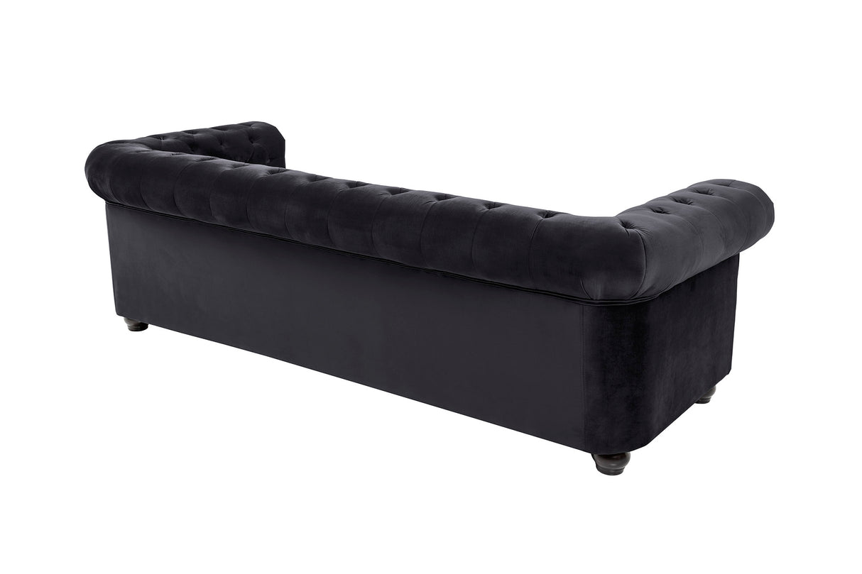Sofa CHESTERFIELD 205cm spring core 3-seater velvet black