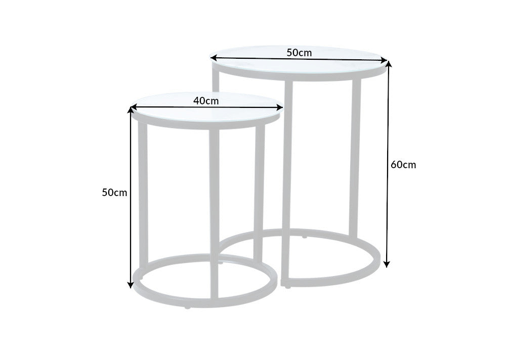 Side table ELEGANCE Ø 50-60cm round set of 2 marble look white black frame